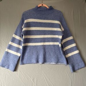 John+Jenn Womens Striped Mock Neck Sweater XS Flare Sleeve Apres Ski Stretch